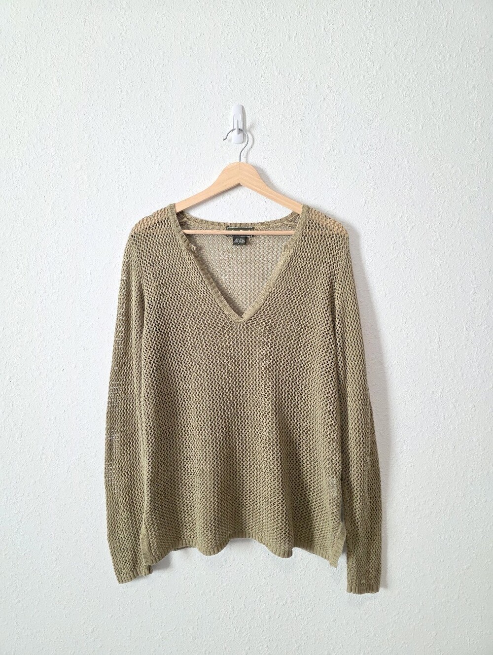 Eddie Bauer Sage Crochet Linen Cotton Knit Sweater L